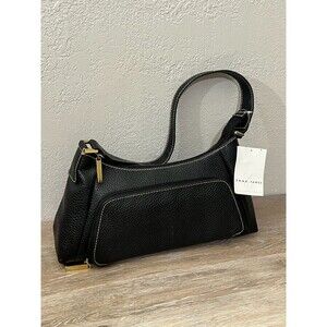 Emma James Black Faux Leather Shoulder Bag with Gold Details